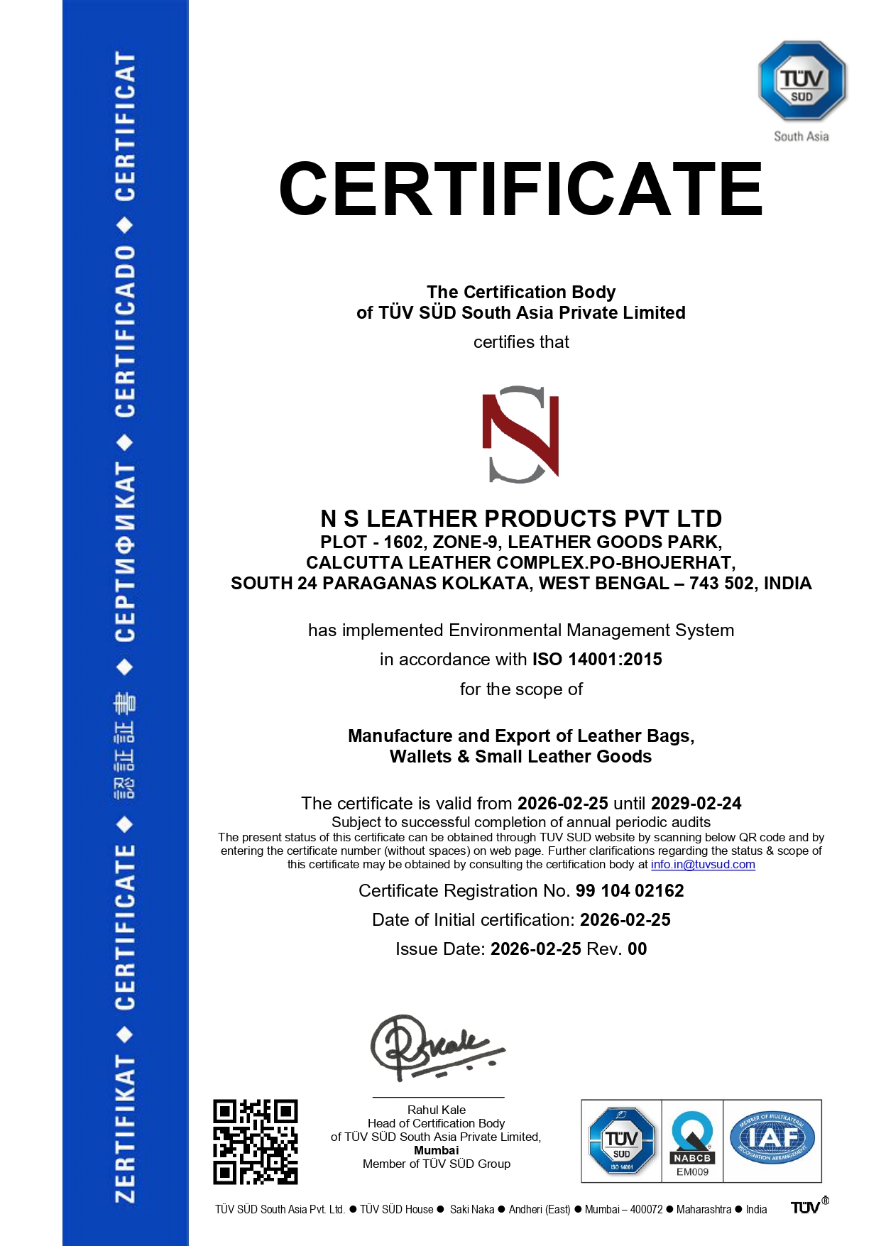 ISO 14001:2015 Certificate